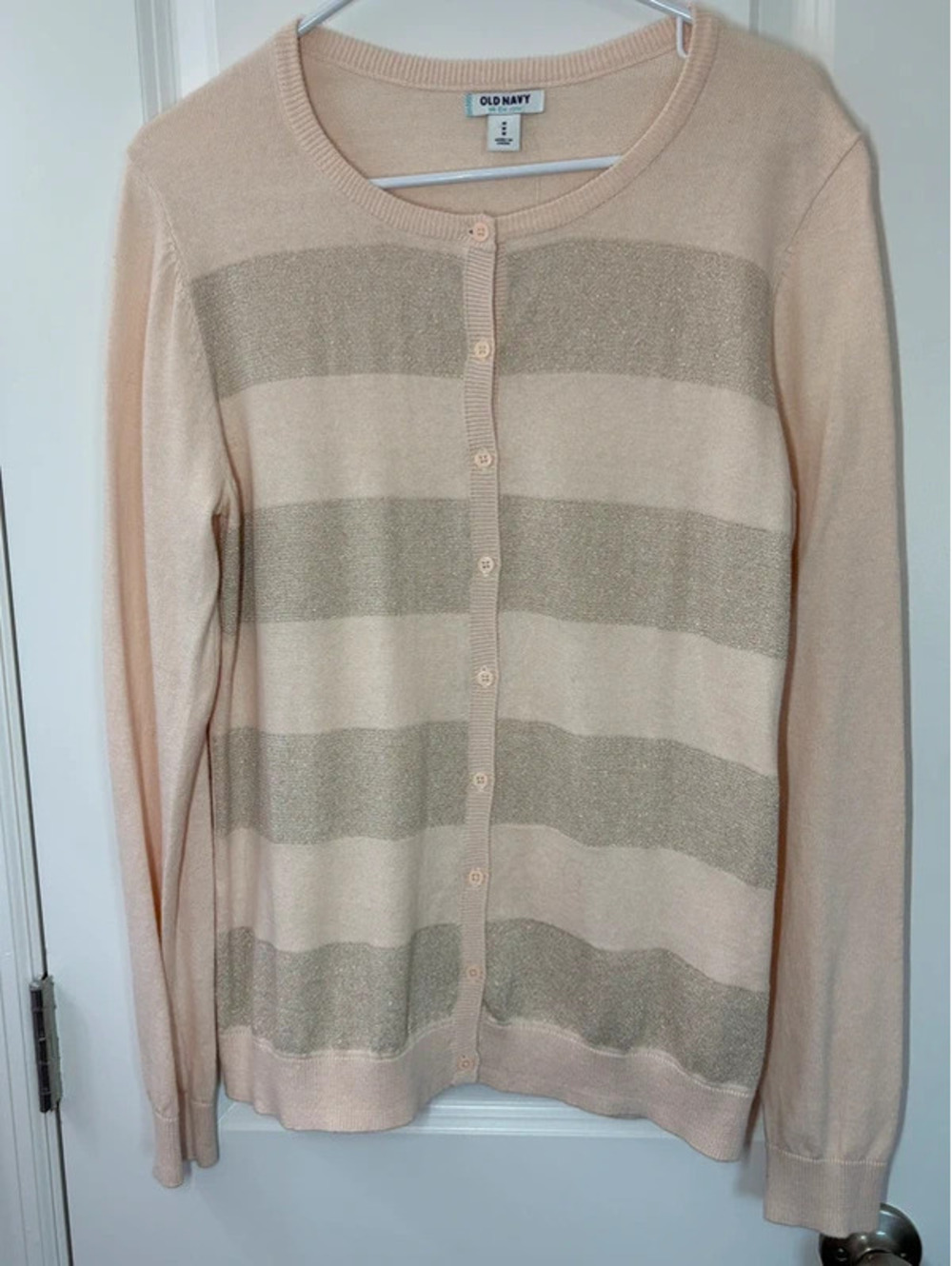 Old Navy Pale Pink & Light Gold Sparkle Cardigan – Size M